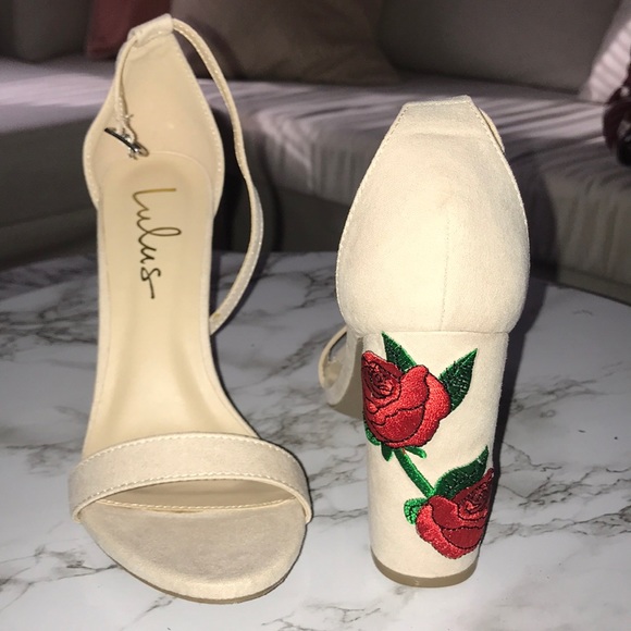 Lulus Shoes - Nude Heels with Rose Detail